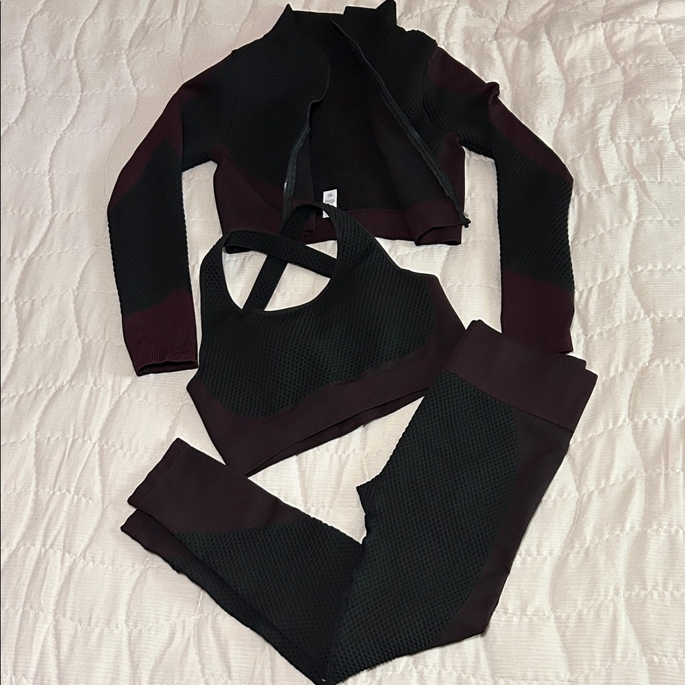 Black and Burgundy Activewear Set